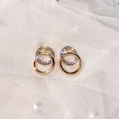 Korean double circle wild zircon copper earrings female temperament simple net red earrings high-end ear jewelry
