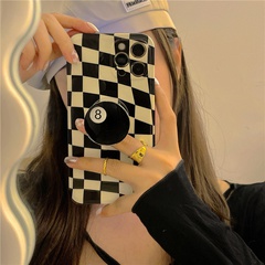 INS Black-White Checkerboard Plaid No. 8 Bracket Apple 12/13pro Max Phone Case for 8plus Soft Shell SE2