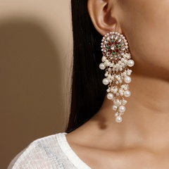 Mode Retro indischer exotischer ethnischer Stil übertriebene Ohrringe im europäischen und amerikanischen Palasts til Diamant perlen Quasten Ohrringe