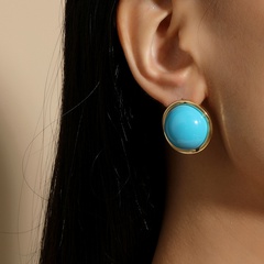 South Korea's fashion new blue turquoise round earrings simple retro ethnic style trendy earrings