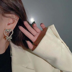 new pearl heart bowknot tassel long ins trendy fashion simple design earrings