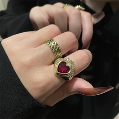 retro old antique gold ring simple opening ruby love INS niche letter ring