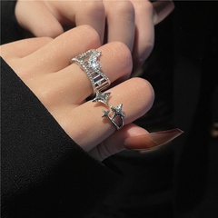 South Korea Simple Open Ring INS Wind Light Luxury Zircon Micro Inlaid Mango Star Wave Ring