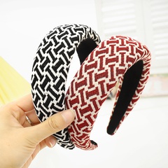 Japanese and Korean New Creative Headdress Height Increasing Skull Top Sponge Headband Simple Wide Fabric Knitted Letter Headband F612