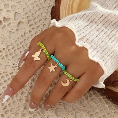 simple hand-woven rice bead ring fashion temperament butterfly moon star pendant elastic 3-piece set