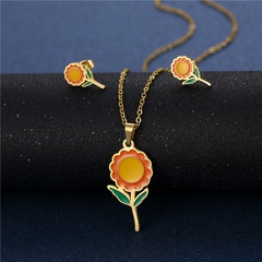 stainless steel sunflower necklace earrings set sunflower pendant golden sunflower clavicle chain three-piece
