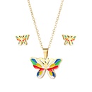 bunte Glasur tropfende Farbe Schmetterling Halskette Ohrringe Set Edelstahl dreiteiliges Setpicture11
