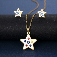 Stainless Steel Enamel Dripping Five-Pointed Star Necklace Earrings Set Cross-Border Fashion Star Eyes Couple Hip Hop Pendant
