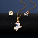 cute unicorn necklace earrings threepiece 18K goldplated color dripping stainless steel suitpicture7