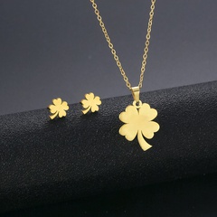 Fashion Geometry Pattern Clover Necklace and Earring Suit Cross-Border 18K Gold Simple New Titanium Steel Clover Necklace for Women