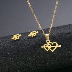 Stainless steel one arrow pierced necklace earrings set heart-shaped sweater chain necklace three-piece set