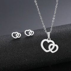 stainless steel heart-shaped pendant earrings set double love necklace clavicle chain