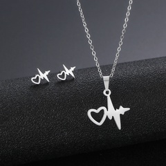 AliExpress New Accessories Fashion Heart-Shaped ECG Necklace and Earring Suit Stainless Steel Heart Clavicle Chain Women