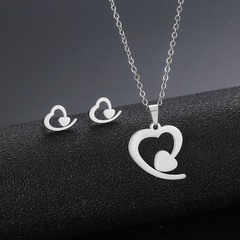 Amazon Popular Stainless Steel Heart-Shaped Necklace and Earrings Suite Foreign Trade Cross-Border Sold Jewelry Laser Cutting Love Chain