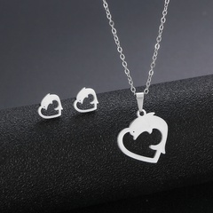 304 stainless steel simple jewelry animal dolphin necklace earrings set dolphin love clavicle chain