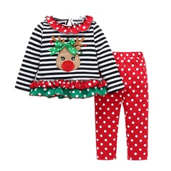 Christmas Hot Sale Ins Hot Sale Foreign Trade Child Girl Christmas Striped Elk 2-Piece Suit Factory Direct Sales