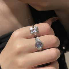 INS niche design sense opal square rhinestone zircon open adjustable ring cold wind ring ring