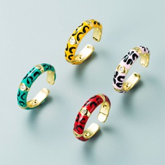 European and American copper gold-plated multicolor dripping eyes heart-shaped ring opening adjustable zircon ring
