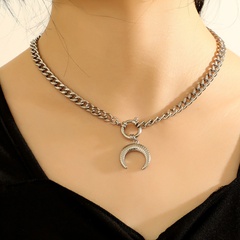 hip hop moon thick clavicle chain retro street dark stainless steel necklace
