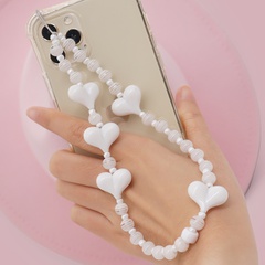 Simple white rice beads candy striped beads woven geometric acrylic heart personality mobile phone chain