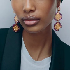 retro geometric crystal metal earrings female personality woven alloy earrings jewelry