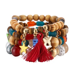 Bohemian beaded tassel bracelet wooden beads handmade elastic rope star butterfly pendant detachable bracelet