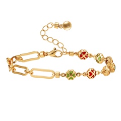 nouveau produit bracelet en or véritable plaqué cuivre 18 carats femme réglable trèfle à quatre feuilles couleur zircon bracelet femme