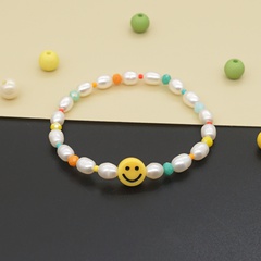 Bracelet Ins Niche Design Smiley Face Color Crystal Beads Natural Freshwater Stringed Pearls Baroque Bracelet for Women