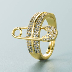 Mode kupferplattierter 18 Karat Gold eingelegter Zirkon geometrischer Liebesring Hip-Hop-Mann und weiblicher offener Ring