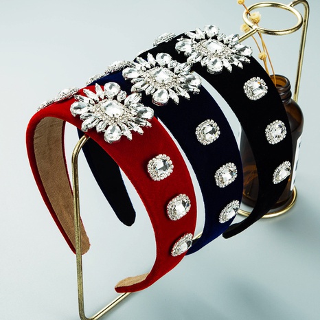 Tendencia de la moda europea y americana flor geométrica diadema de terciopelo con incrustaciones de aleación super flash taladro de vidrio headwear's discount tags