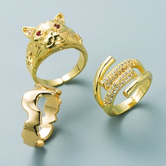 European and American copper-plated 18K gold inlaid zircon geometric leopard head ring