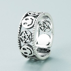 Retro mix and match alloy silver-plated ring Korean trend concave cross smile punk couple open ring