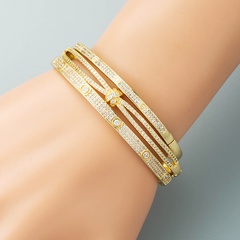 kreative Persönlichkeit einfaches geometrisches Schnallenarmband verkupfertes echtes Gold mit Mikro-Intarsien-Zirkon-Armband