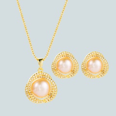 Korean natural pearl pendant clavicle chain copper earrings 2-piece set earrings accessories