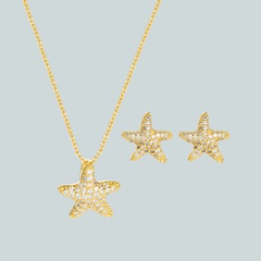 Korean copper inlaid zircon starfish earrings necklace set