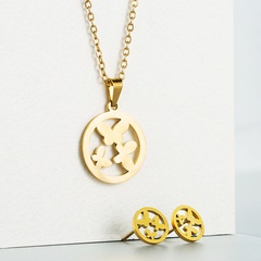 Titanium steel jewelry fashion hollow geometric love butterfly necklace earrings set