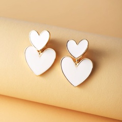 European and American white double layer oil drop earrings peach heart earrings creative earrings