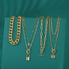 Thick chain necklace punk gold-plated alloy necklace creative metal personality necklace four packs