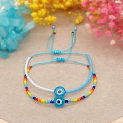 Bohemian style simple Glazed Devil's Eyes Rainbow Blue and White Rice Beads Bracelet