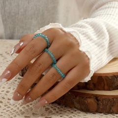Fashion new retro blue transparent beads open ring trend creative 3-piece ring