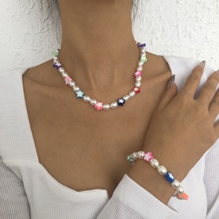Bohemian style imitation pearl bracelet necklace set fashion trendy cool simple soft ceramic necklace