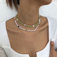 simple rice bead necklace retro ethnic style multi-layer necklace imitation pearl temperament clavicle chain
