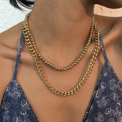 double-layer metal necklace retro bead chain exaggerated necklace geometric punk style necklace