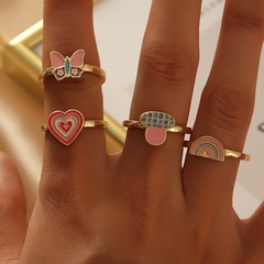 fashion pink butterfly love mushroom rainbow ring dripping oil ring index finger ring