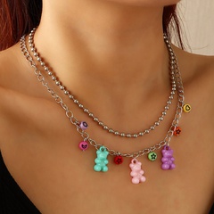 Korean cute colorful bear necklace DIY personality round bead clavicle chain