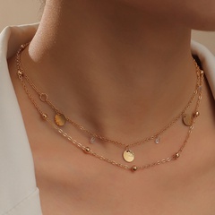 Collier de disque géométrique de personnalité de double collier de chaîne de perles rondes de mode simple