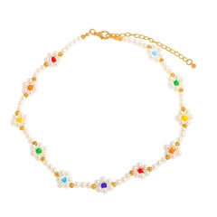 pearl woven flower necklace candy color bead bracelet clavicle chain set