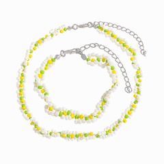 fashion yellow-green beads woven bracelet bead string flower clavicle necklace set wholesale