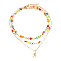 Bohemian style colored bead necklace creative resin smiley face turquoise multilayer clavicle chain wholesale