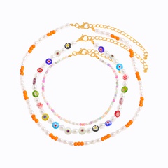 fashion color rice bead bead necklace three-piece multi-layered glass flower clavicle chain